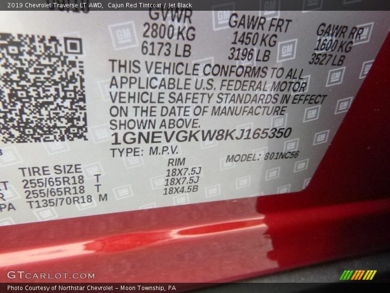 Cajun Red Tintcoat / Jet Black 2019 Chevrolet Traverse LT AWD
