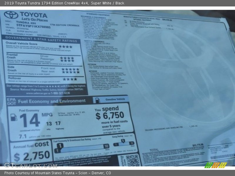 Super White / Black 2019 Toyota Tundra 1794 Edition CrewMax 4x4