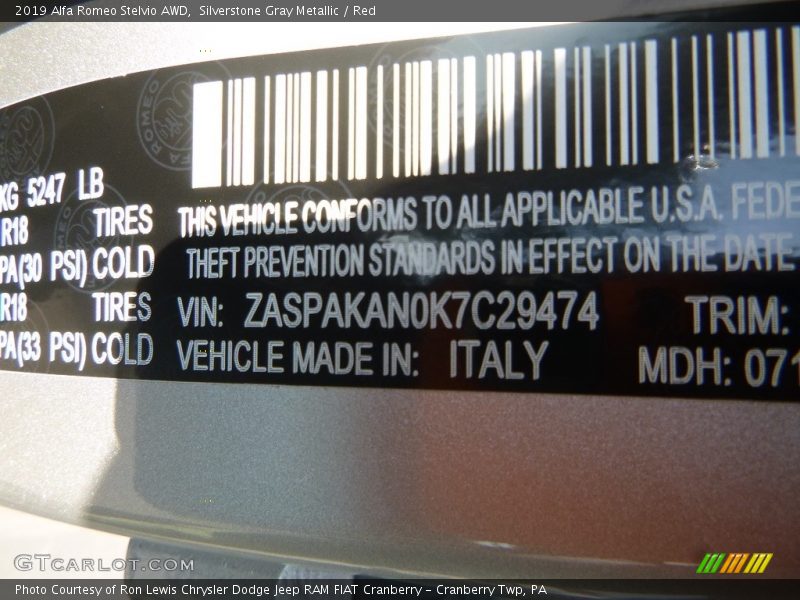 Silverstone Gray Metallic / Red 2019 Alfa Romeo Stelvio AWD