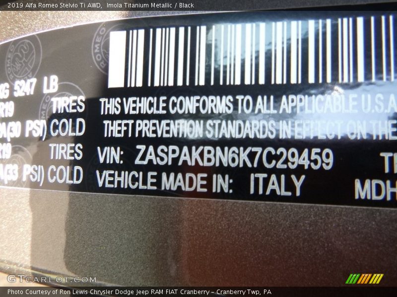 Imola Titanium Metallic / Black 2019 Alfa Romeo Stelvio Ti AWD