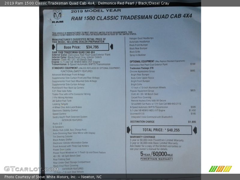 Delmonico Red Pearl / Black/Diesel Gray 2019 Ram 1500 Classic Tradesman Quad Cab 4x4