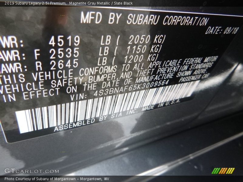 Magnetite Gray Metallic / Slate Black 2019 Subaru Legacy 2.5i Premium