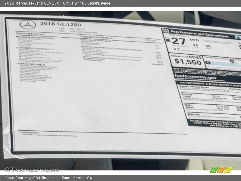 Cirrus White / Sahara Beige 2018 Mercedes-Benz GLA 250