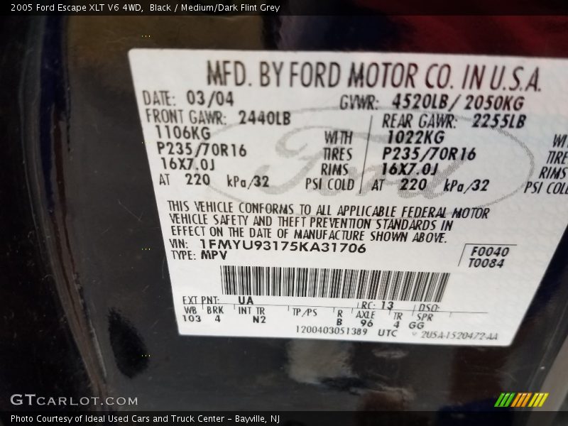 Black / Medium/Dark Flint Grey 2005 Ford Escape XLT V6 4WD