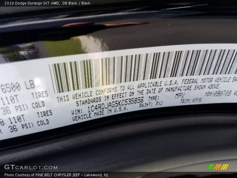 DB Black / Black 2019 Dodge Durango SXT AWD