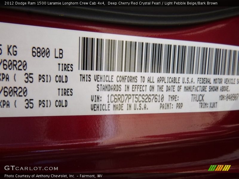 Deep Cherry Red Crystal Pearl / Light Pebble Beige/Bark Brown 2012 Dodge Ram 1500 Laramie Longhorn Crew Cab 4x4