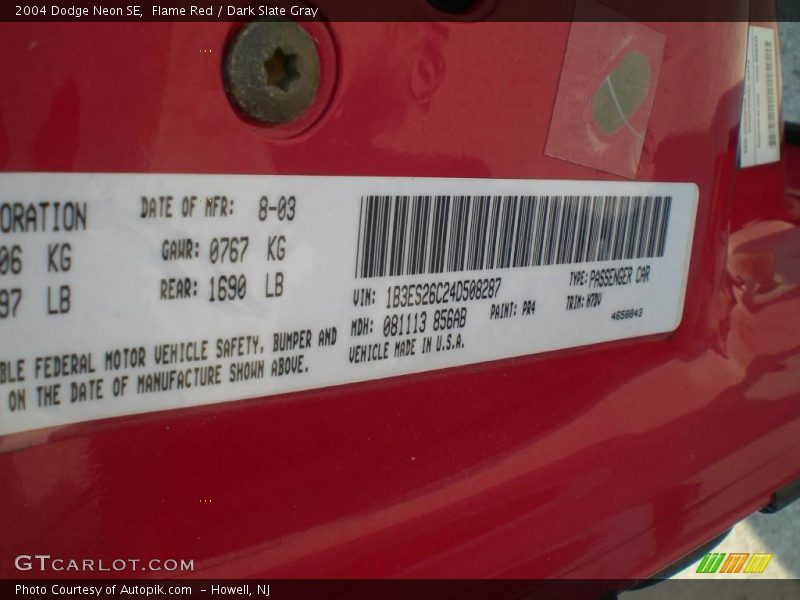 Flame Red / Dark Slate Gray 2004 Dodge Neon SE