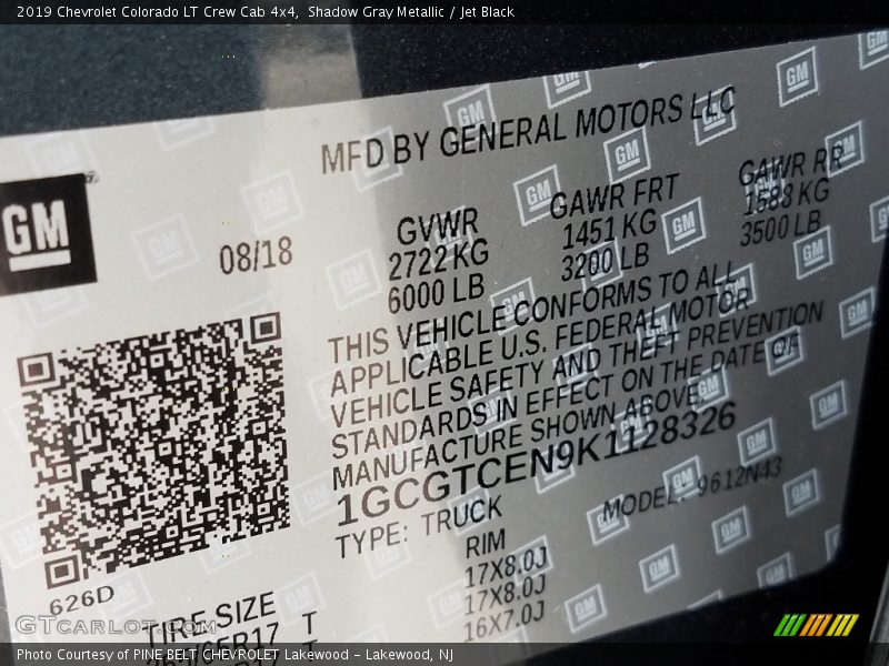 Shadow Gray Metallic / Jet Black 2019 Chevrolet Colorado LT Crew Cab 4x4