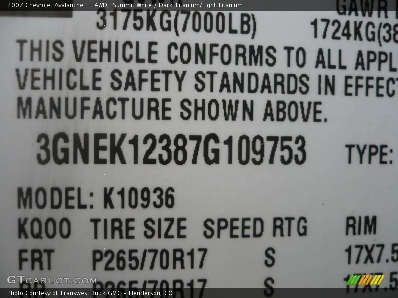 Summit White / Dark Titanium/Light Titanium 2007 Chevrolet Avalanche LT 4WD