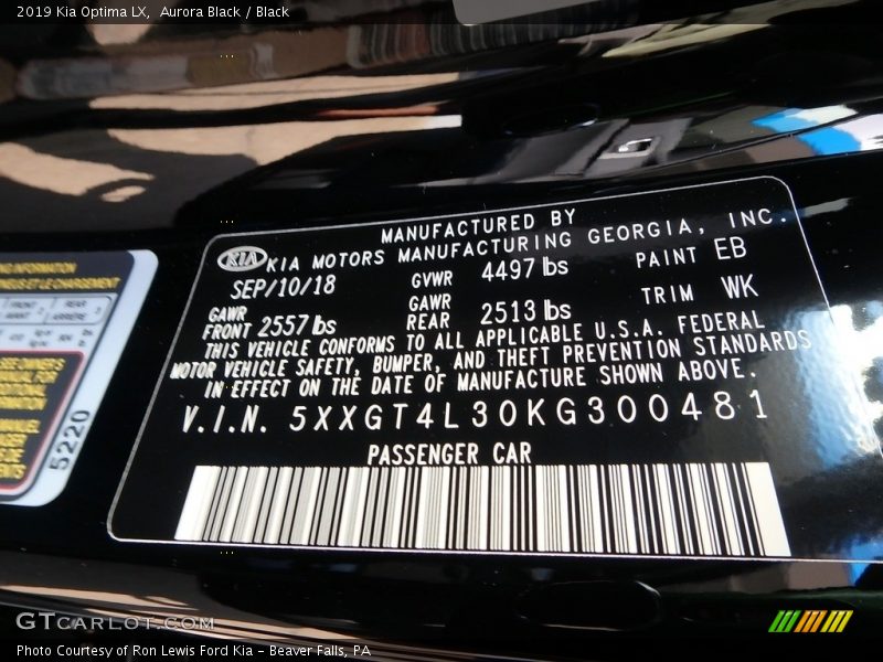 Aurora Black / Black 2019 Kia Optima LX