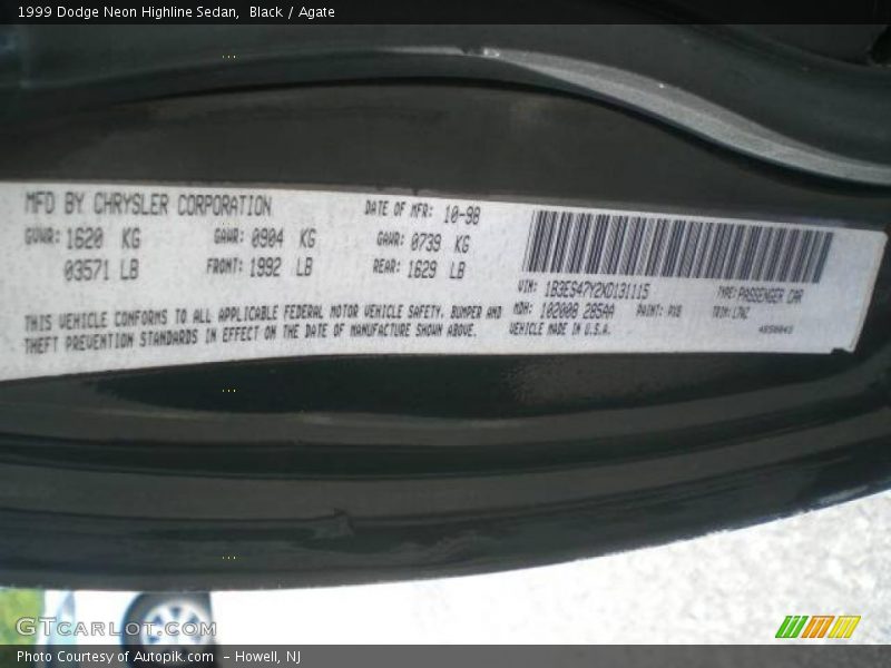 Black / Agate 1999 Dodge Neon Highline Sedan