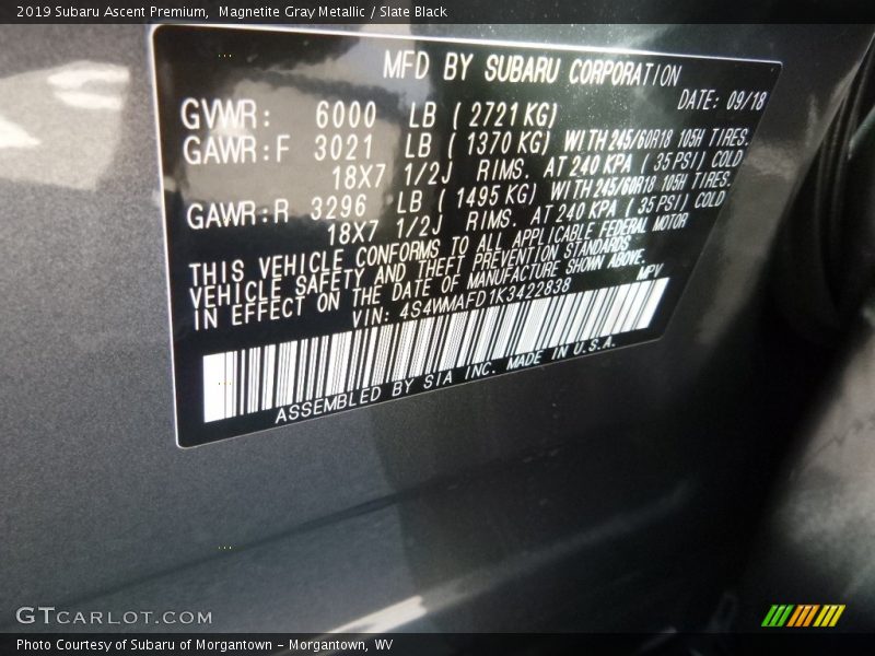 Magnetite Gray Metallic / Slate Black 2019 Subaru Ascent Premium