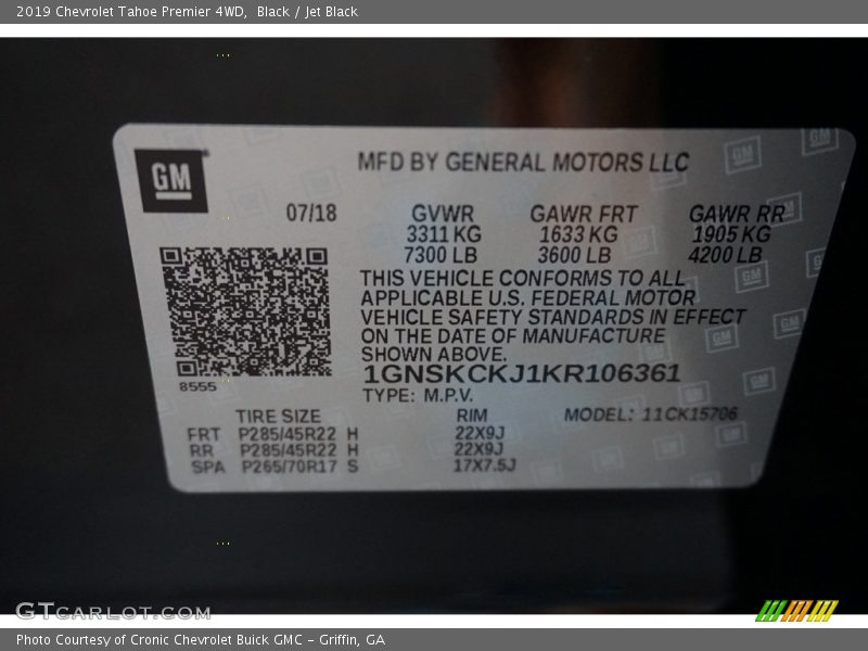 Black / Jet Black 2019 Chevrolet Tahoe Premier 4WD