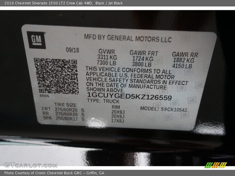 Black / Jet Black 2019 Chevrolet Silverado 1500 LTZ Crew Cab 4WD