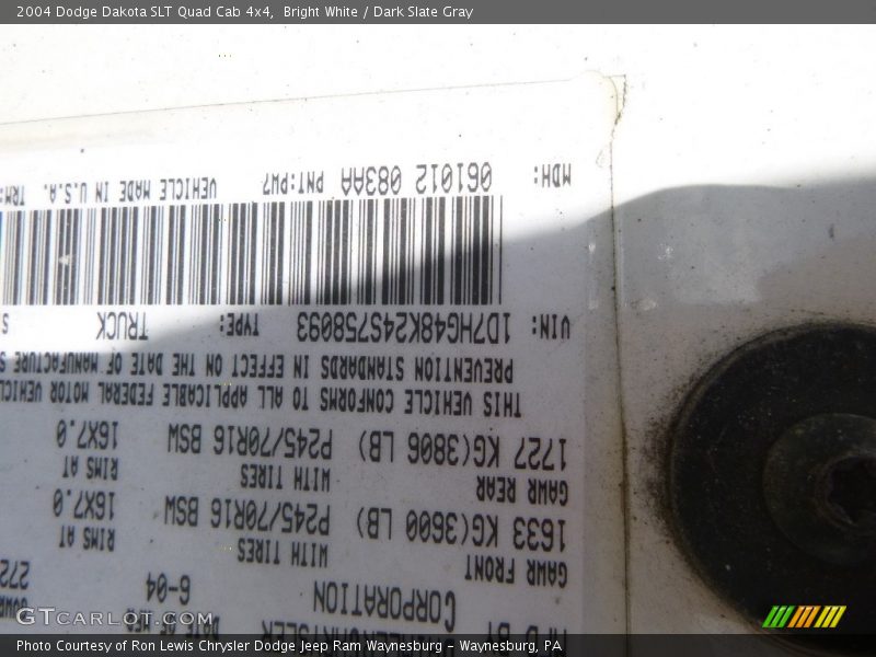 Bright White / Dark Slate Gray 2004 Dodge Dakota SLT Quad Cab 4x4