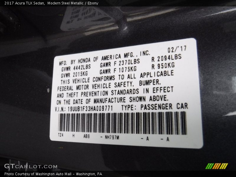 Modern Steel Metallic / Ebony 2017 Acura TLX Sedan