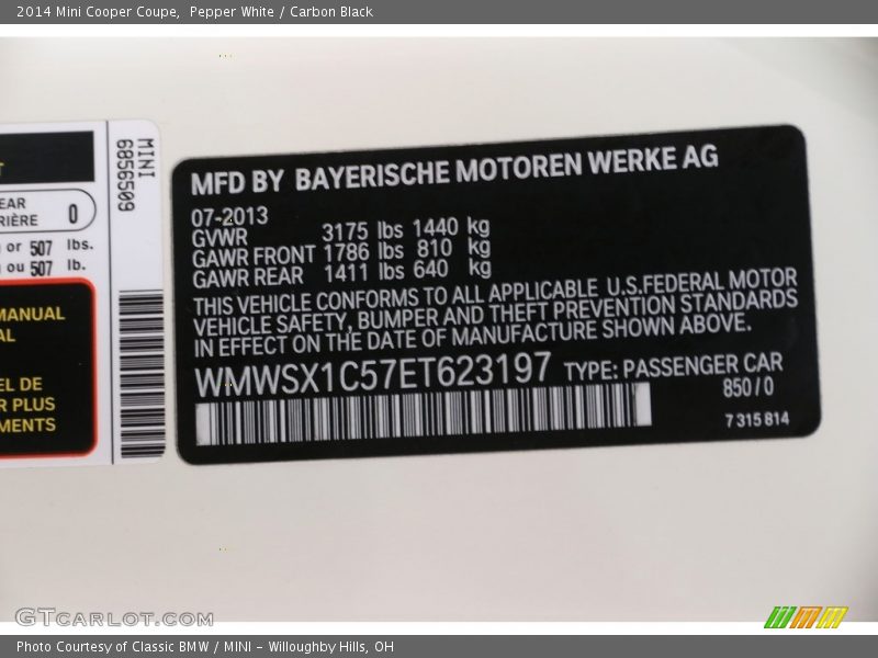 Pepper White / Carbon Black 2014 Mini Cooper Coupe