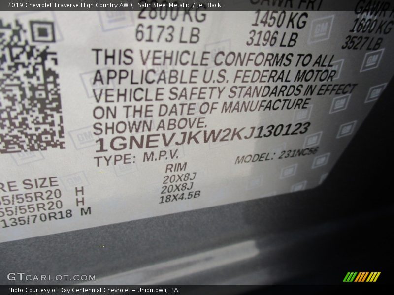 Satin Steel Metallic / Jet Black 2019 Chevrolet Traverse High Country AWD