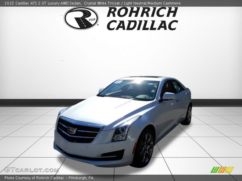 Crystal White Tricoat / Light Neutral/Medium Cashmere 2015 Cadillac ATS 2.0T Luxury AWD Sedan