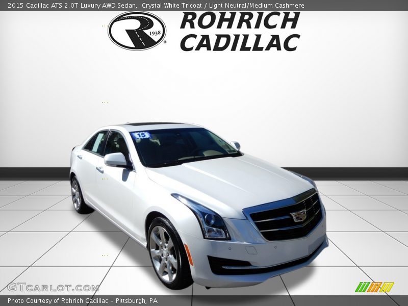 Crystal White Tricoat / Light Neutral/Medium Cashmere 2015 Cadillac ATS 2.0T Luxury AWD Sedan