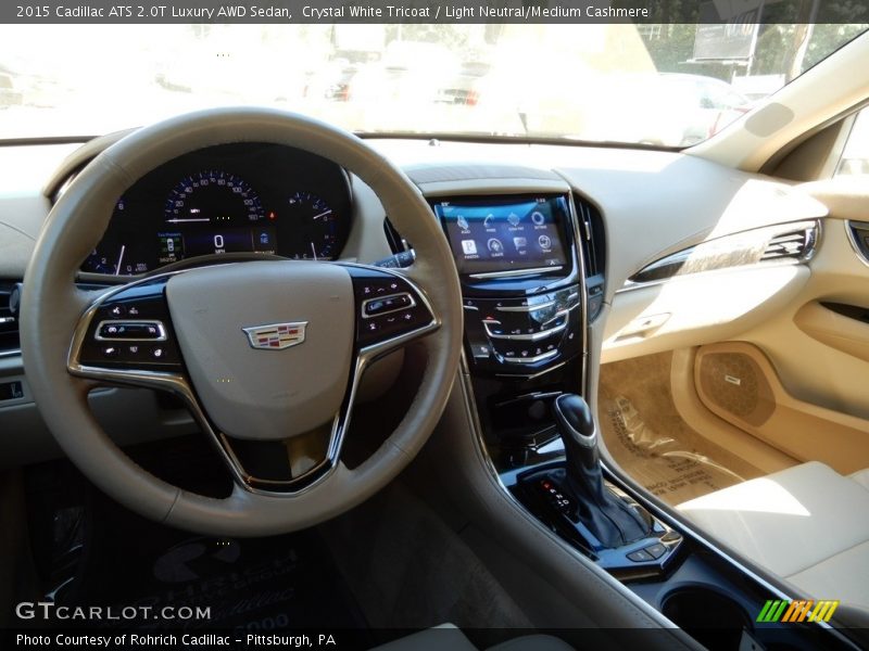 Crystal White Tricoat / Light Neutral/Medium Cashmere 2015 Cadillac ATS 2.0T Luxury AWD Sedan