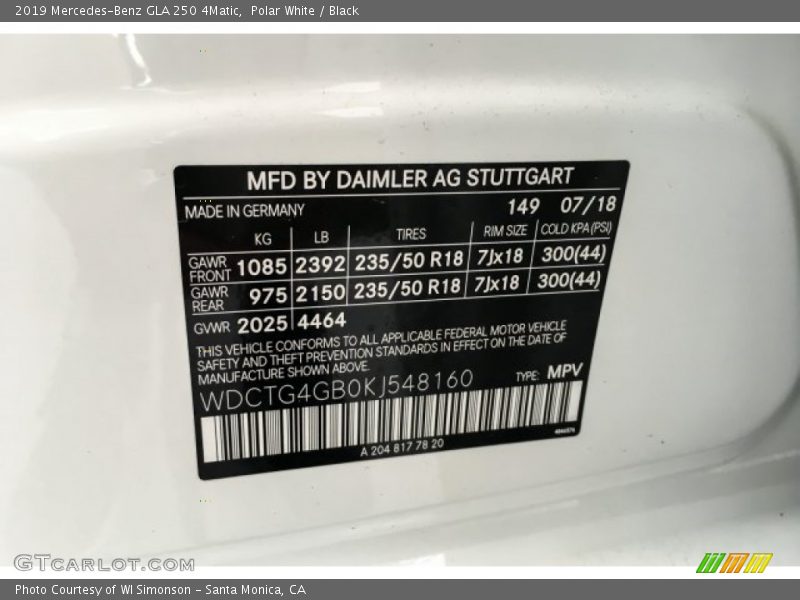 Polar White / Black 2019 Mercedes-Benz GLA 250 4Matic