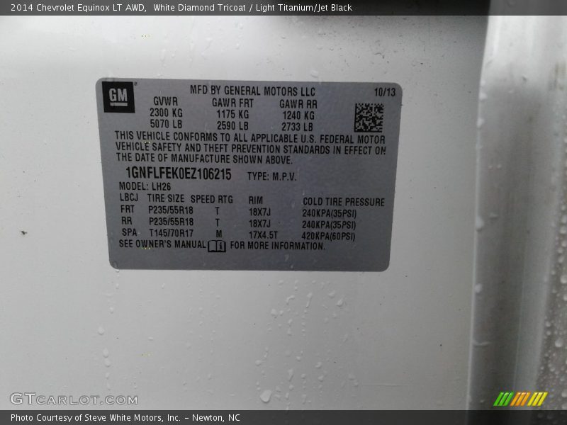 White Diamond Tricoat / Light Titanium/Jet Black 2014 Chevrolet Equinox LT AWD