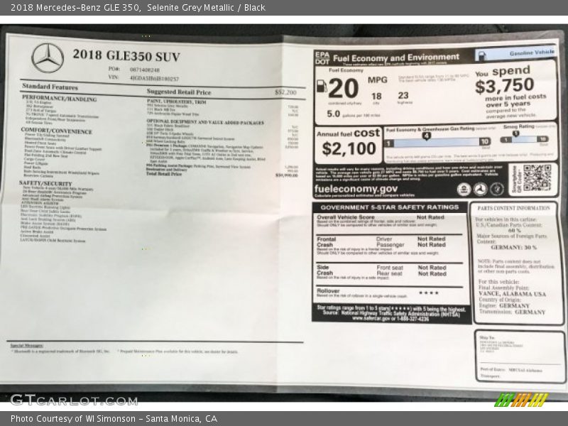 Selenite Grey Metallic / Black 2018 Mercedes-Benz GLE 350
