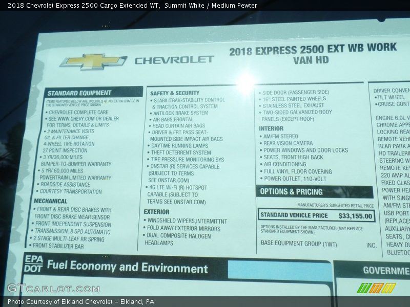 Summit White / Medium Pewter 2018 Chevrolet Express 2500 Cargo Extended WT