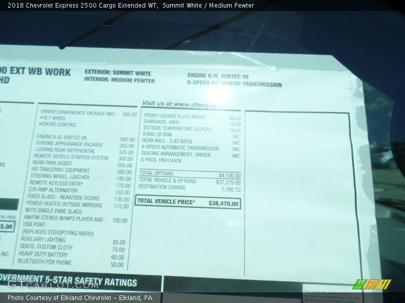 Summit White / Medium Pewter 2018 Chevrolet Express 2500 Cargo Extended WT