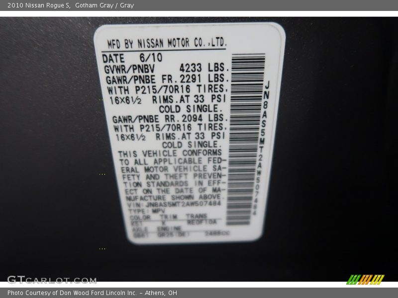 Gotham Gray / Gray 2010 Nissan Rogue S