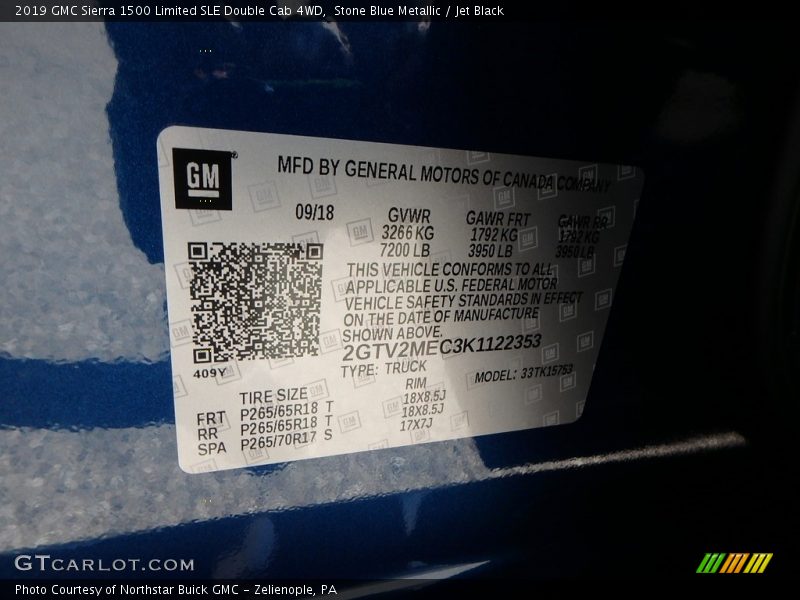 Stone Blue Metallic / Jet Black 2019 GMC Sierra 1500 Limited SLE Double Cab 4WD