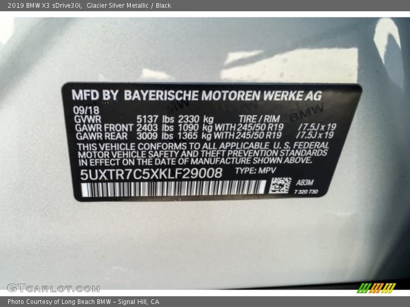 Glacier Silver Metallic / Black 2019 BMW X3 sDrive30i