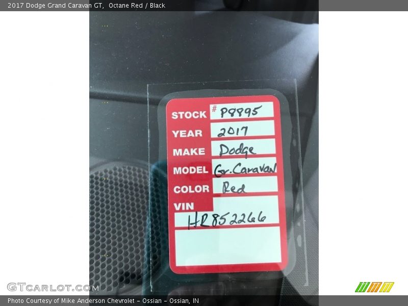 Octane Red / Black 2017 Dodge Grand Caravan GT