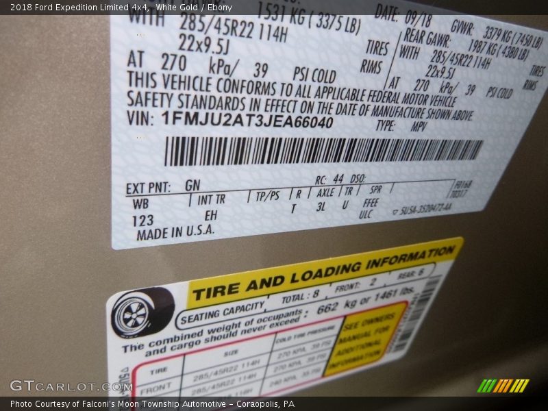 2018 Expedition Limited 4x4 White Gold Color Code GN