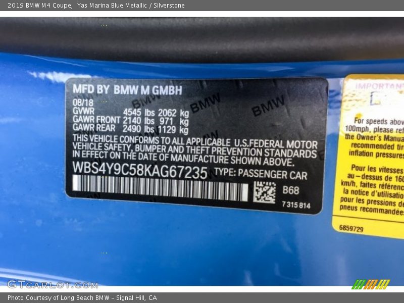2019 M4 Coupe Yas Marina Blue Metallic Color Code B68