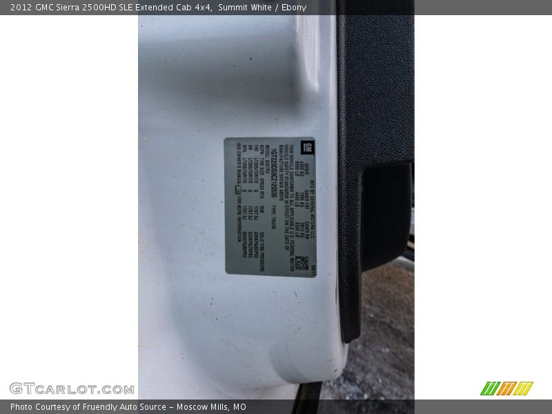 Summit White / Ebony 2012 GMC Sierra 2500HD SLE Extended Cab 4x4