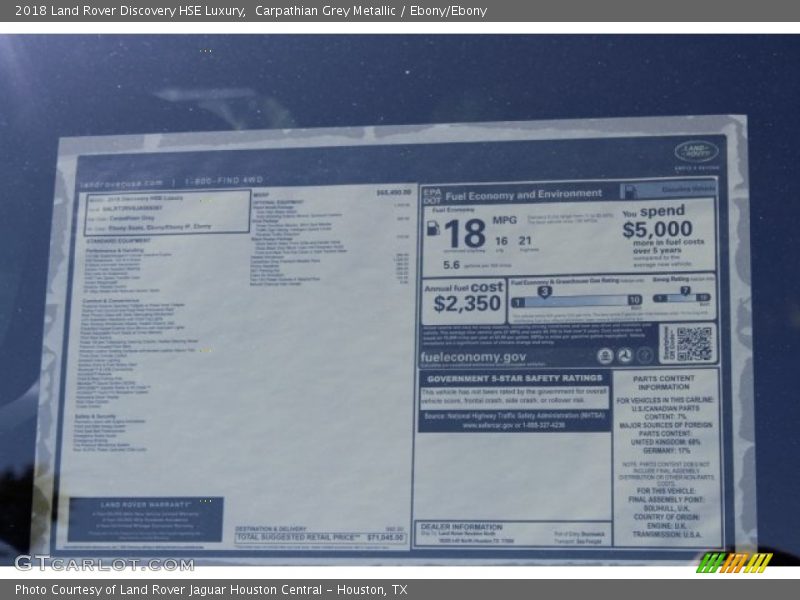 Carpathian Grey Metallic / Ebony/Ebony 2018 Land Rover Discovery HSE Luxury