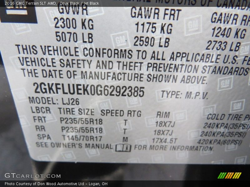 Onyx Black / Jet Black 2016 GMC Terrain SLT AWD