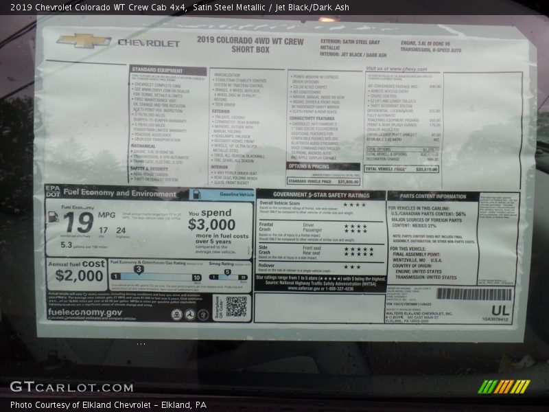 Satin Steel Metallic / Jet Black/Dark Ash 2019 Chevrolet Colorado WT Crew Cab 4x4