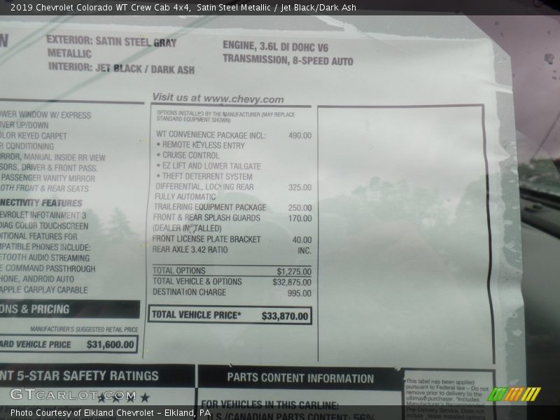 Satin Steel Metallic / Jet Black/Dark Ash 2019 Chevrolet Colorado WT Crew Cab 4x4