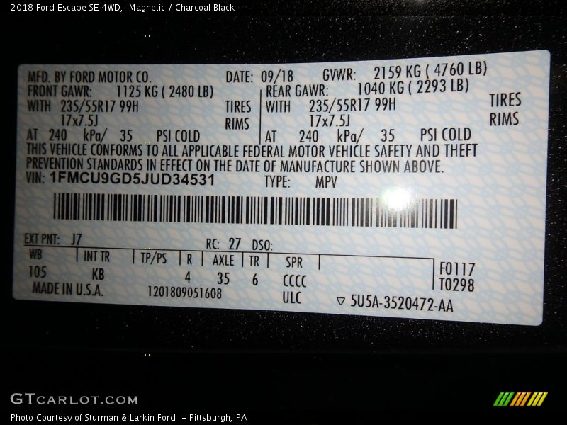 Magnetic / Charcoal Black 2018 Ford Escape SE 4WD