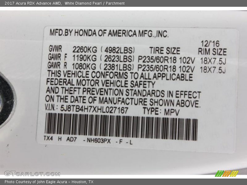 White Diamond Pearl / Parchment 2017 Acura RDX Advance AWD