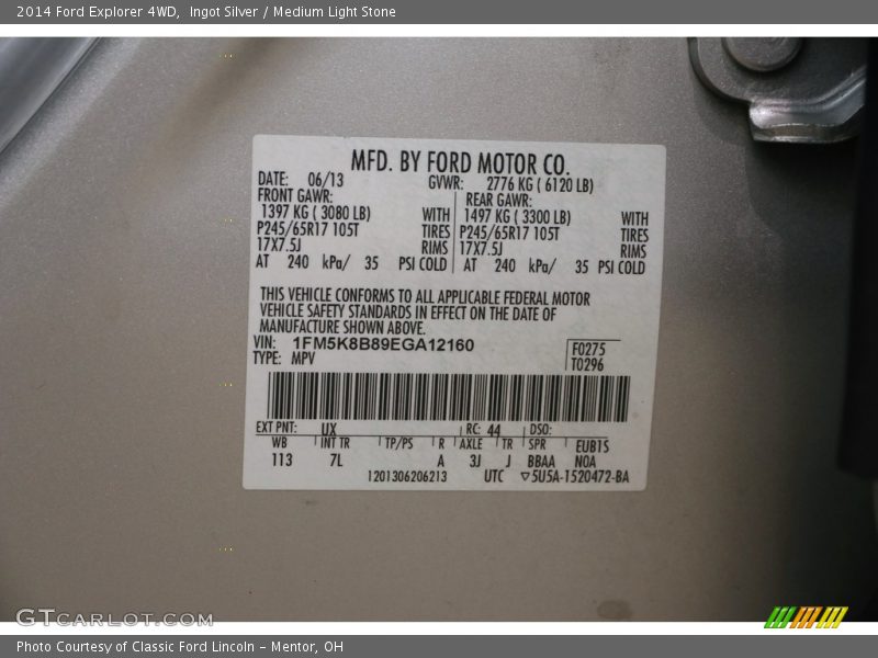 Ingot Silver / Medium Light Stone 2014 Ford Explorer 4WD