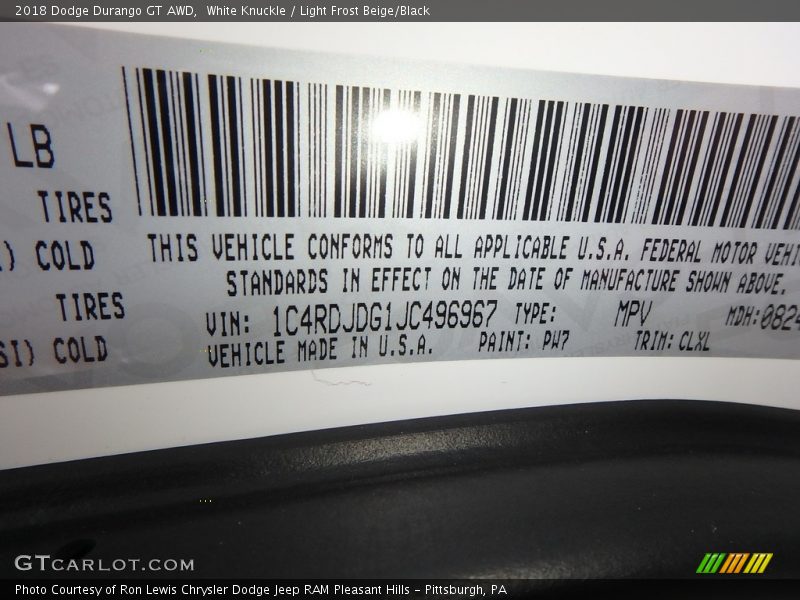 White Knuckle / Light Frost Beige/Black 2018 Dodge Durango GT AWD