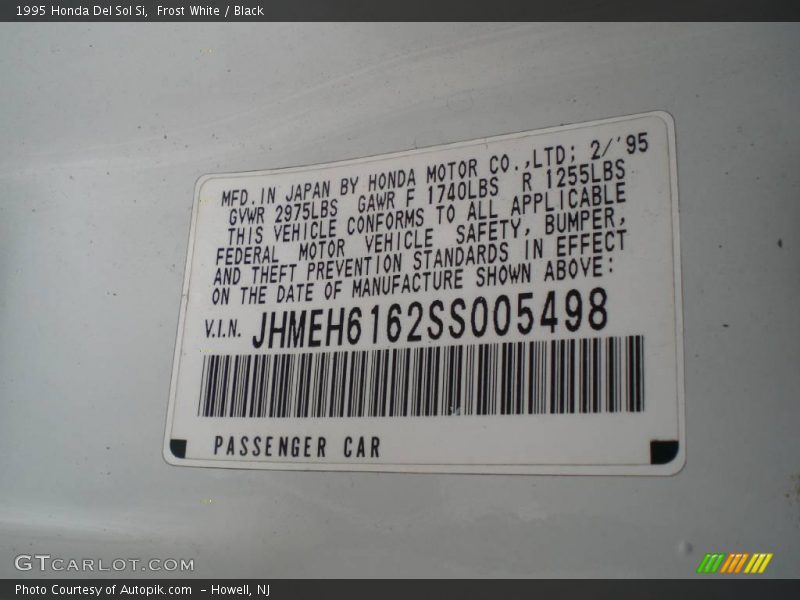 Frost White / Black 1995 Honda Del Sol Si