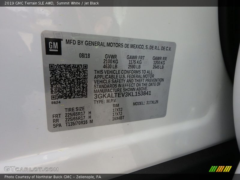 Summit White / Jet Black 2019 GMC Terrain SLE AWD