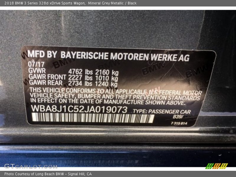 2018 3 Series 328d xDrive Sports Wagon Mineral Grey Metallic Color Code B39