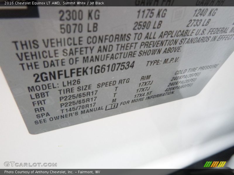 Summit White / Jet Black 2016 Chevrolet Equinox LT AWD