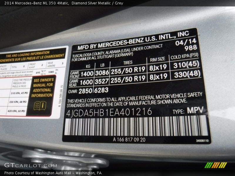 Diamond Silver Metallic / Grey 2014 Mercedes-Benz ML 350 4Matic